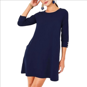 Lily Pulitzer Solia Downtime Navy Blue Jersey 3/4 Sleeve A-Line Shift Dress